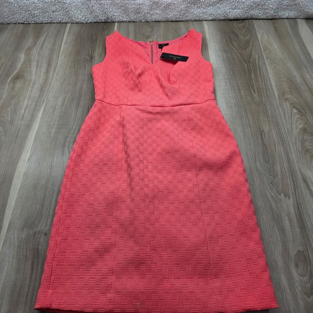 Worthington Sheath Dress Calypso Coral Textured Basketweave V-Neck Sz 8 Pink NEW